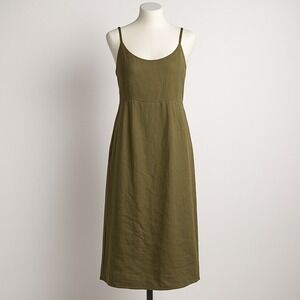 Quince 100% European Linen Scoop Neck Sleeveless Midi Dress Olive Green S NEW